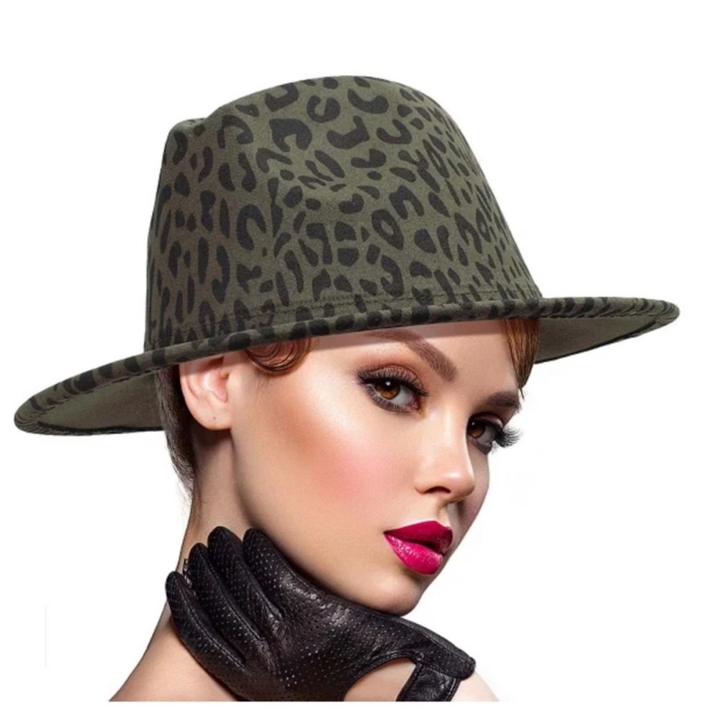 🎁🛍🆕GREEN LEOPARD PRINT FEDORA HAT